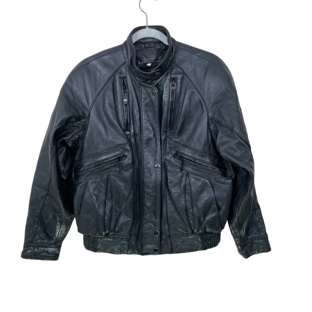 Harley Davidson Black Leather Jacket Women's Size 38 Rare‎ Moto Biker Vtg 90's
